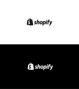 Shopify logo featuring a shopping bag icon and the word "shopify" in lowercase, highlighting technology, displayed in black on white and white on black backgrounds.
