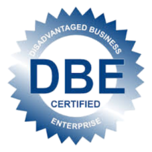 A blue and white seal with the letters "DBE" in large font at the center.