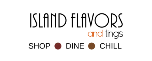 Logo of "Island Flavors and Tings" with the tagline "Shop, Dine, Chill," featured on the main page alongside three circular icons, updated for 2024.