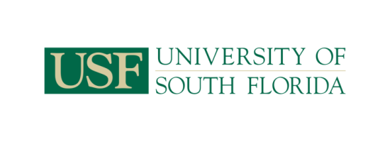 University of South Florida logo featuring the letters "USF" in green and yellow on the left and the full name "University of South Florida" in green text on the right, prominently displayed on the 2024 Main Page.